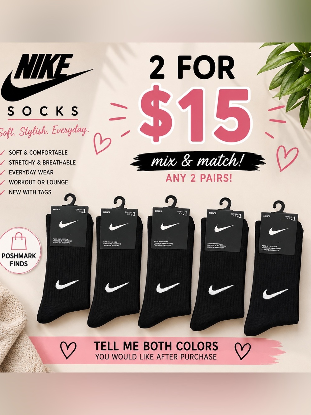 Nike Black Crew Athletic Socks with White Swoosh